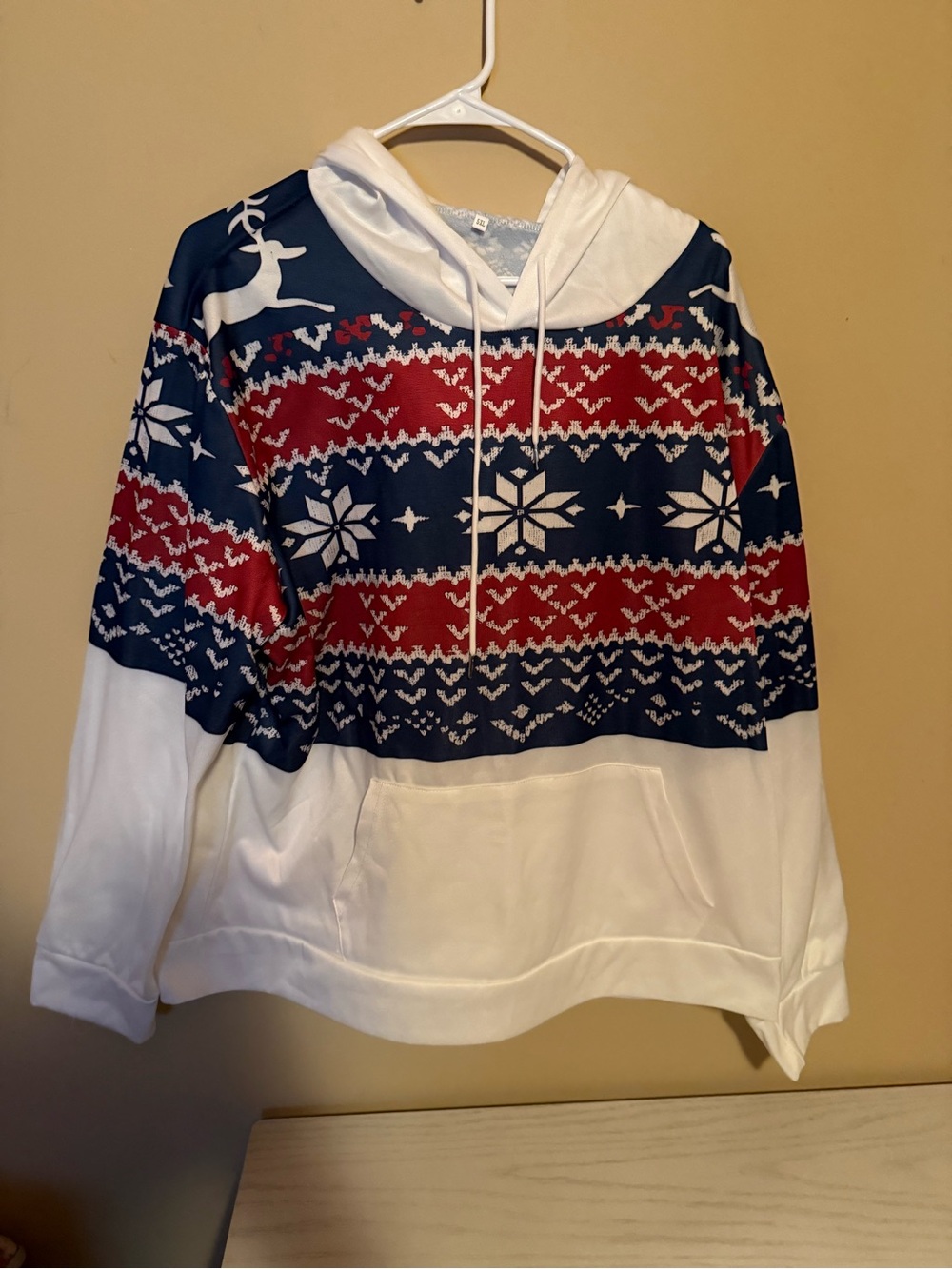 Festive Reindeer Snowflake Hoodie - Navy, Red & White